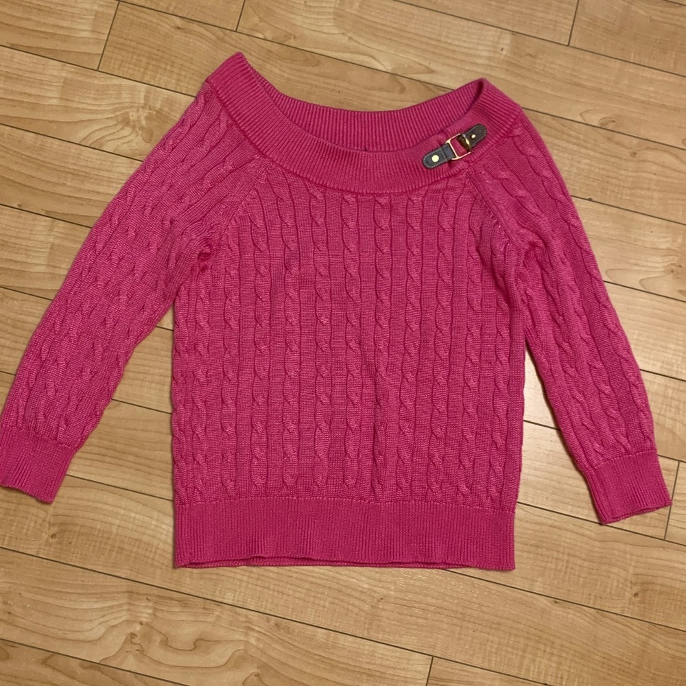 Ralph Lauren Pink Cable Knit Sweater with Buckle